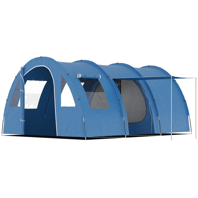 5-6 Man Waterproof Tunnel Tent with Sewn-In Floor and Carry Bag - Blue