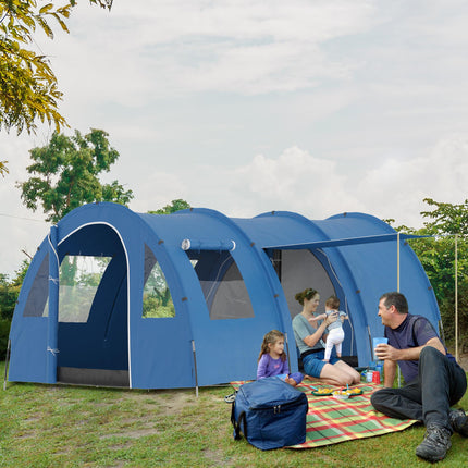 5-6 Man Waterproof Tunnel Tent with Sewn-In Floor and Carry Bag - Blue