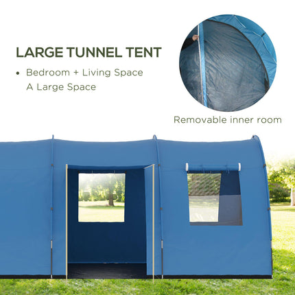 5-6 Man Waterproof Tunnel Tent with Sewn-In Floor and Carry Bag - Blue