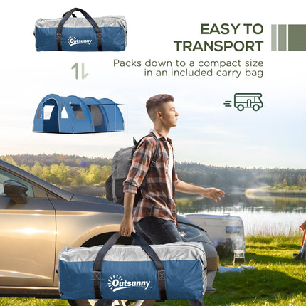 5-6 Man Waterproof Tunnel Tent with Sewn-In Floor and Carry Bag - Blue