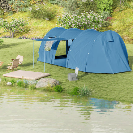 5-6 Man Waterproof Tunnel Tent with Sewn-In Floor and Carry Bag - Blue
