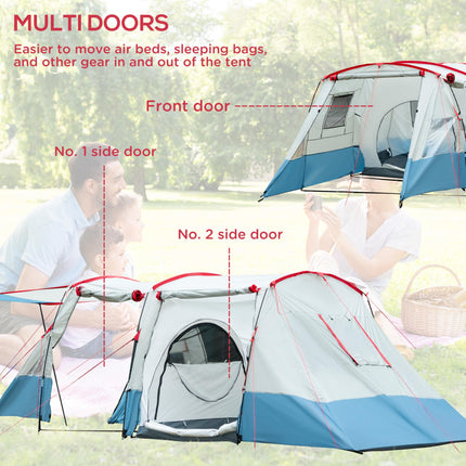 6-8 Person Tunnel Camping Tent with Bedroom and Sewn-in Floor - Blue
