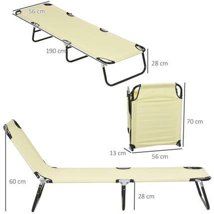 Set of Two Folding Metal Frame Sun Loungers with Adjustable Backrest - Beige