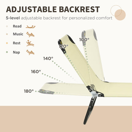 Set of Two Folding Metal Frame Sun Loungers with Adjustable Backrest - Beige