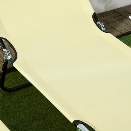 Set of Two Folding Metal Frame Sun Loungers with Adjustable Backrest - Beige