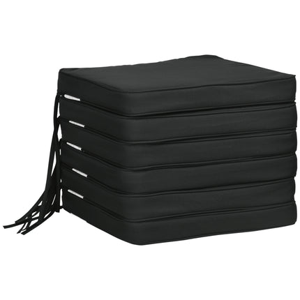 Set of 6 Chair Seat Cushions with Tie Fastenings 42x42x5cm - Black
