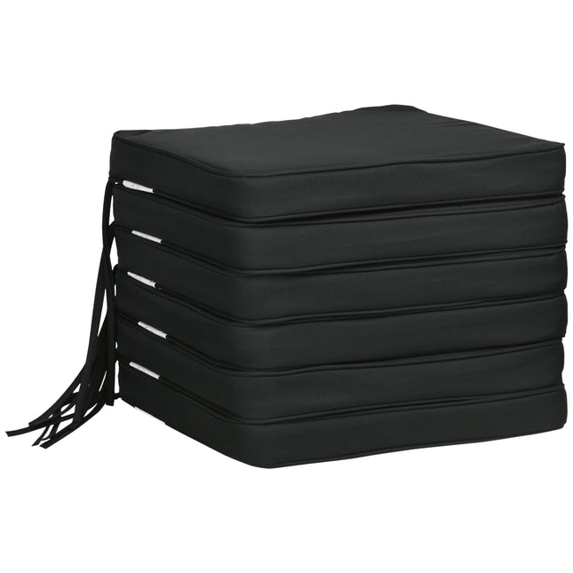 Set of 6 Chair Seat Cushions with Tie Fastenings 42x42x5cm - Black