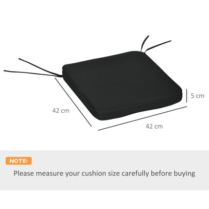 Set of 6 Chair Seat Cushions with Tie Fastenings 42x42x5cm - Black