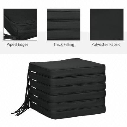 Set of 6 Chair Seat Cushions with Tie Fastenings 42x42x5cm - Black