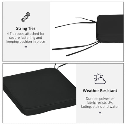 Set of 6 Chair Seat Cushions with Tie Fastenings 42x42x5cm - Black