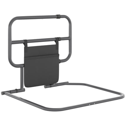 Folding Bed Assist Rail with Storage Pocket for Elderly Adults, Easy Install, 135kg Capacity - Black