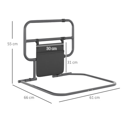 Folding Bed Assist Rail with Storage Pocket for Elderly Adults, Easy Install, 135kg Capacity - Black
