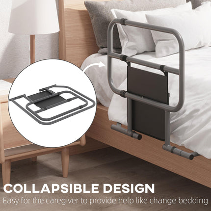 Folding Bed Assist Rail with Storage Pocket for Elderly Adults, Easy Install, 135kg Capacity - Black