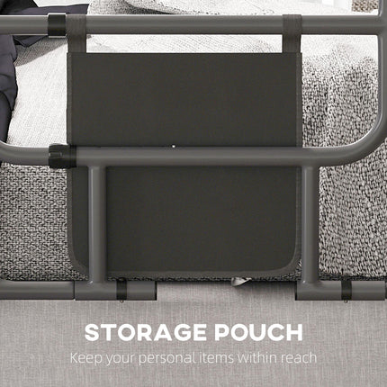 Folding Bed Assist Rail with Storage Pocket for Elderly Adults, Easy Install, 135kg Capacity - Black