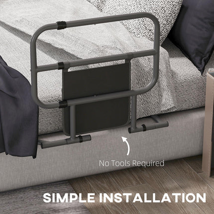 Folding Bed Assist Rail with Storage Pocket for Elderly Adults, Easy Install, 135kg Capacity - Black