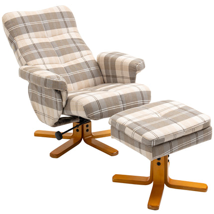 Linen Swivel Recliner Chair with Storage Ottoman and Wooden Base - Multicolour