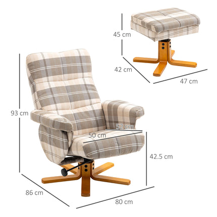 Linen Swivel Recliner Chair with Storage Ottoman and Wooden Base - Multicolour