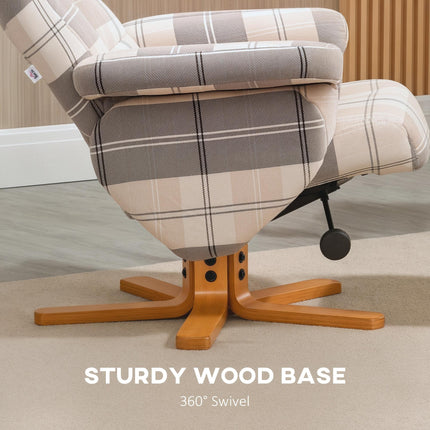 Linen Swivel Recliner Chair with Storage Ottoman and Wooden Base - Multicolour