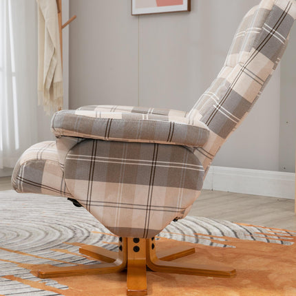 Linen Swivel Recliner Chair with Storage Ottoman and Wooden Base - Multicolour