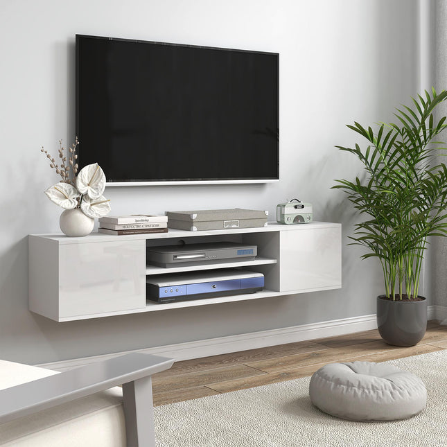 Floating TV Stand Cabinet for TVs up to 60" with Storage & Cable Management - White