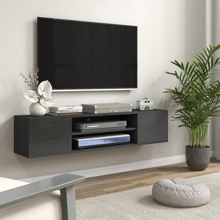 Floating Wall Mounted TV Stand Cabinet for TVs up to 60" with Storage and Cable Management - Grey