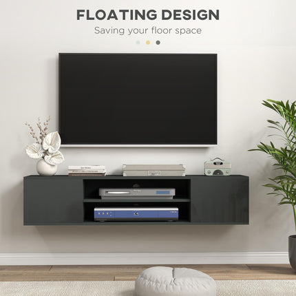Floating Wall Mounted TV Stand Cabinet for TVs up to 60" with Storage and Cable Management - Grey