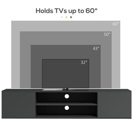 Floating Wall Mounted TV Stand Cabinet for TVs up to 60" with Storage and Cable Management - Grey
