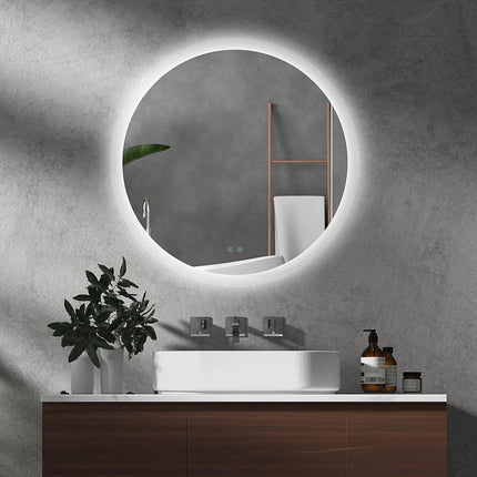 Round Illuminated Bathroom Mirror 70x70 cm with LED Lights and Anti-Fog - Silver