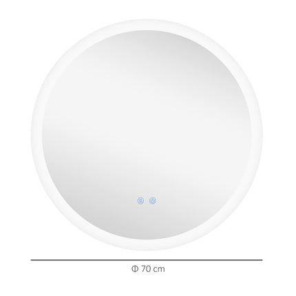 Round Illuminated Bathroom Mirror 70x70 cm with LED Lights and Anti-Fog - Silver