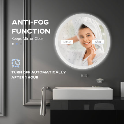 Round Illuminated Bathroom Mirror 70x70 cm with LED Lights and Anti-Fog - Silver