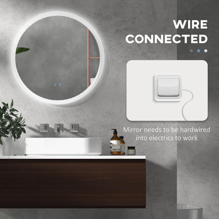 Round Illuminated Bathroom Mirror 70x70 cm with LED Lights and Anti-Fog - Silver