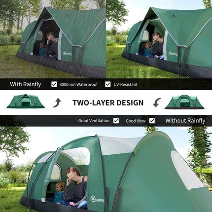5-6 Person Dome Camping Tent with UV Protection and Water Resistance - Dark Green