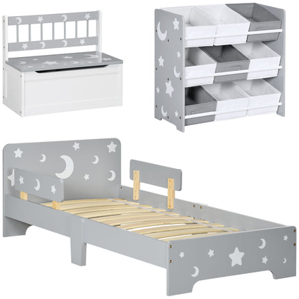 3 Piece Kids Bedroom Furniture Set with Storage Baskets - Grey