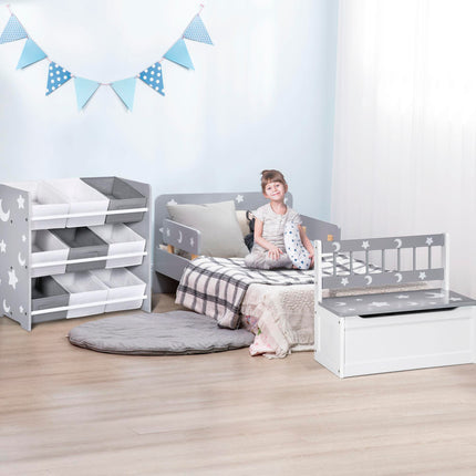 3 Piece Kids Bedroom Furniture Set with Storage Baskets - Grey