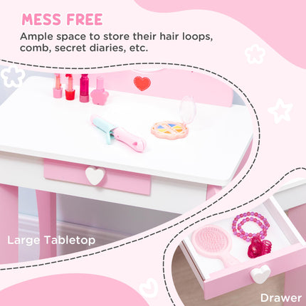 5PC Kids Bedroom Furniture Set with Bed, Toy Box Bench, Storage Unit, Dressing Table & Stool - Pink