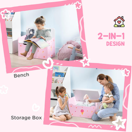 5PC Kids Bedroom Furniture Set with Bed, Toy Box Bench, Storage Unit, Dressing Table & Stool - Pink