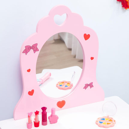 5PC Kids Bedroom Furniture Set with Bed, Toy Box Bench, Storage Unit, Dressing Table & Stool - Pink