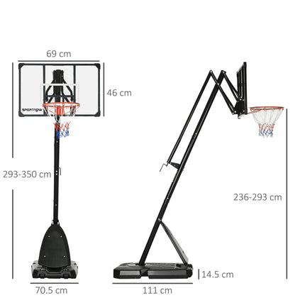 Height Adjustable Basketball Hoop and Stand 2.4-2.9m with Weighted Base and Wheels - Black and Red