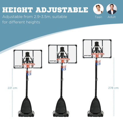 Height Adjustable Basketball Hoop and Stand 2.4-2.9m with Weighted Base and Wheels - Black and Red