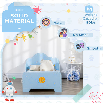 3PC Kids Bedroom Furniture Set with Bed, Toy Box Bench & Storage Unit, Space Themed - Blue