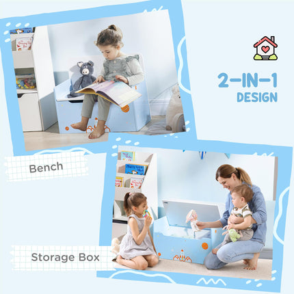 3PC Kids Bedroom Furniture Set with Bed, Toy Box Bench & Storage Unit, Space Themed - Blue
