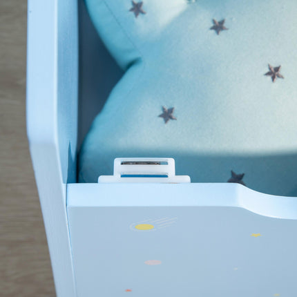 3PC Kids Bedroom Furniture Set with Bed, Toy Box Bench & Storage Unit, Space Themed - Blue