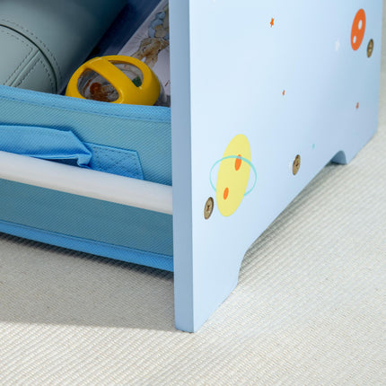 3PC Kids Bedroom Furniture Set with Bed, Toy Box Bench & Storage Unit, Space Themed - Blue