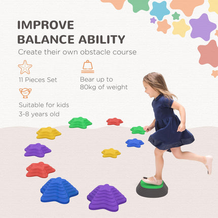 11 Piece Kids Balance Stepping Stones Set with Non-Slip Starfish Shapes - Multicoloured