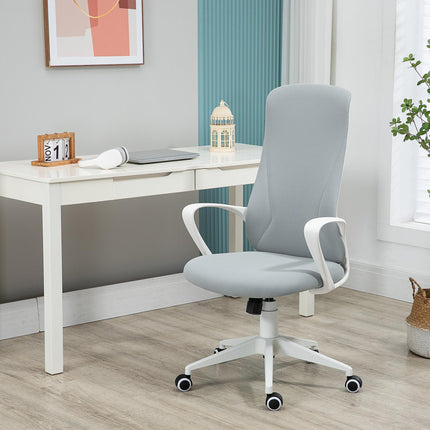 High-Back Office Chair with Armrests, Tilt Function & Adjustable Height - Light Grey