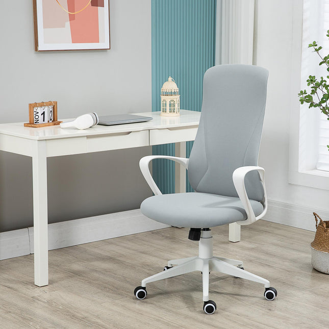 High-Back Office Chair with Armrests, Tilt Function & Adjustable Height - Light Grey