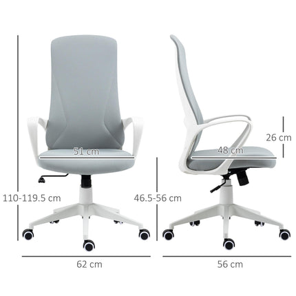 High-Back Office Chair with Armrests, Tilt Function & Adjustable Height - Light Grey