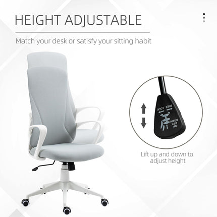 High-Back Office Chair with Armrests, Tilt Function & Adjustable Height - Light Grey