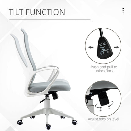 High-Back Office Chair with Armrests, Tilt Function & Adjustable Height - Light Grey