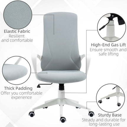 High-Back Office Chair with Armrests, Tilt Function & Adjustable Height - Light Grey